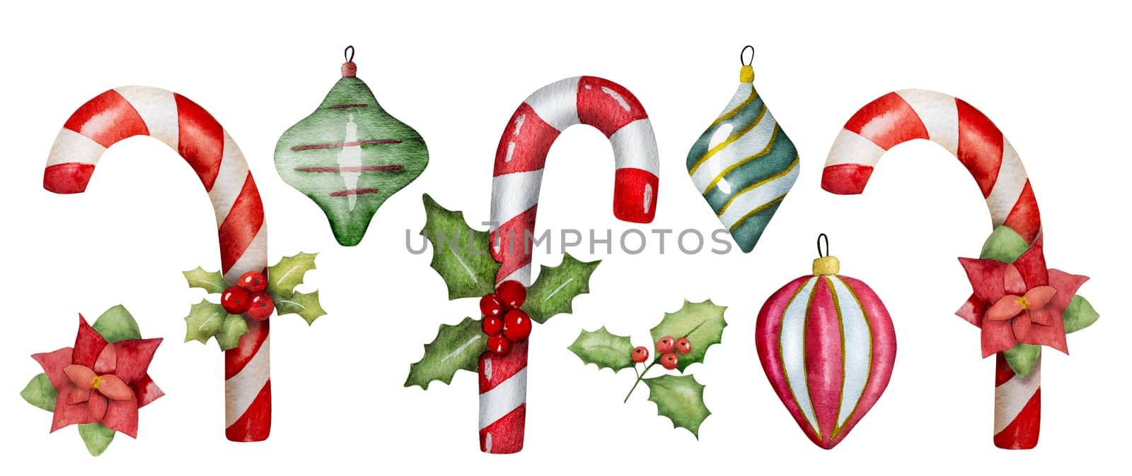 Watercolor Illustration Captures Christmas Candies And Tree Ornaments Beautifully