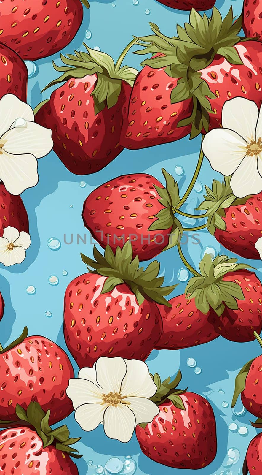 Cute Strawberry Pattern, Red and blue seamless polka dot strawberry, Strawberry white Background, Strawberry Wallpaper Love Cards Stock Illustration. Adorable strawberries background Copy space