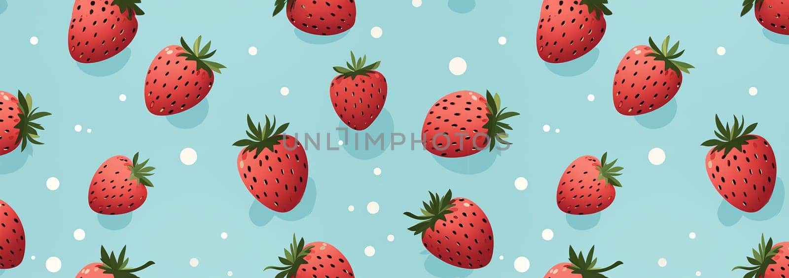 Banner Cute Strawberry Pattern, Red and blue seamless polka dot strawberry, Strawberry white Background, Strawberry Wallpaper Love Cards Stock Illustration. Adorable strawberries background Copy space