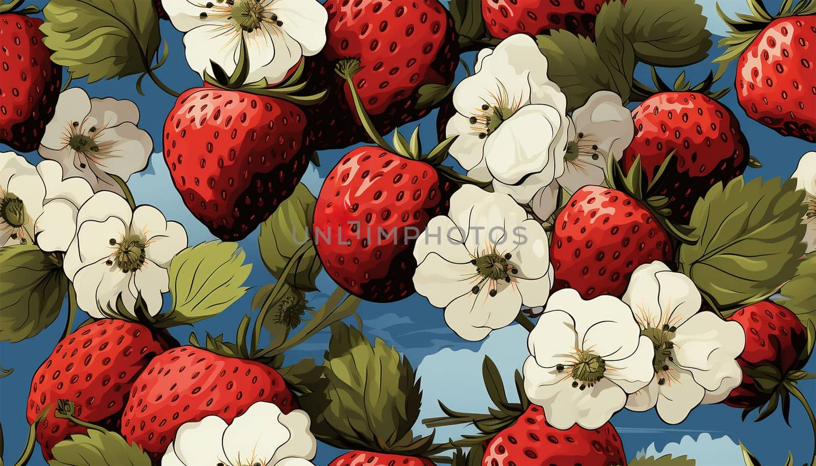 Cute Strawberry Pattern, Red and blue seamless polka dot strawberry, Strawberry white Background, Strawberry Wallpaper Love Cards Stock Illustration. Adorable strawberries background Copy space