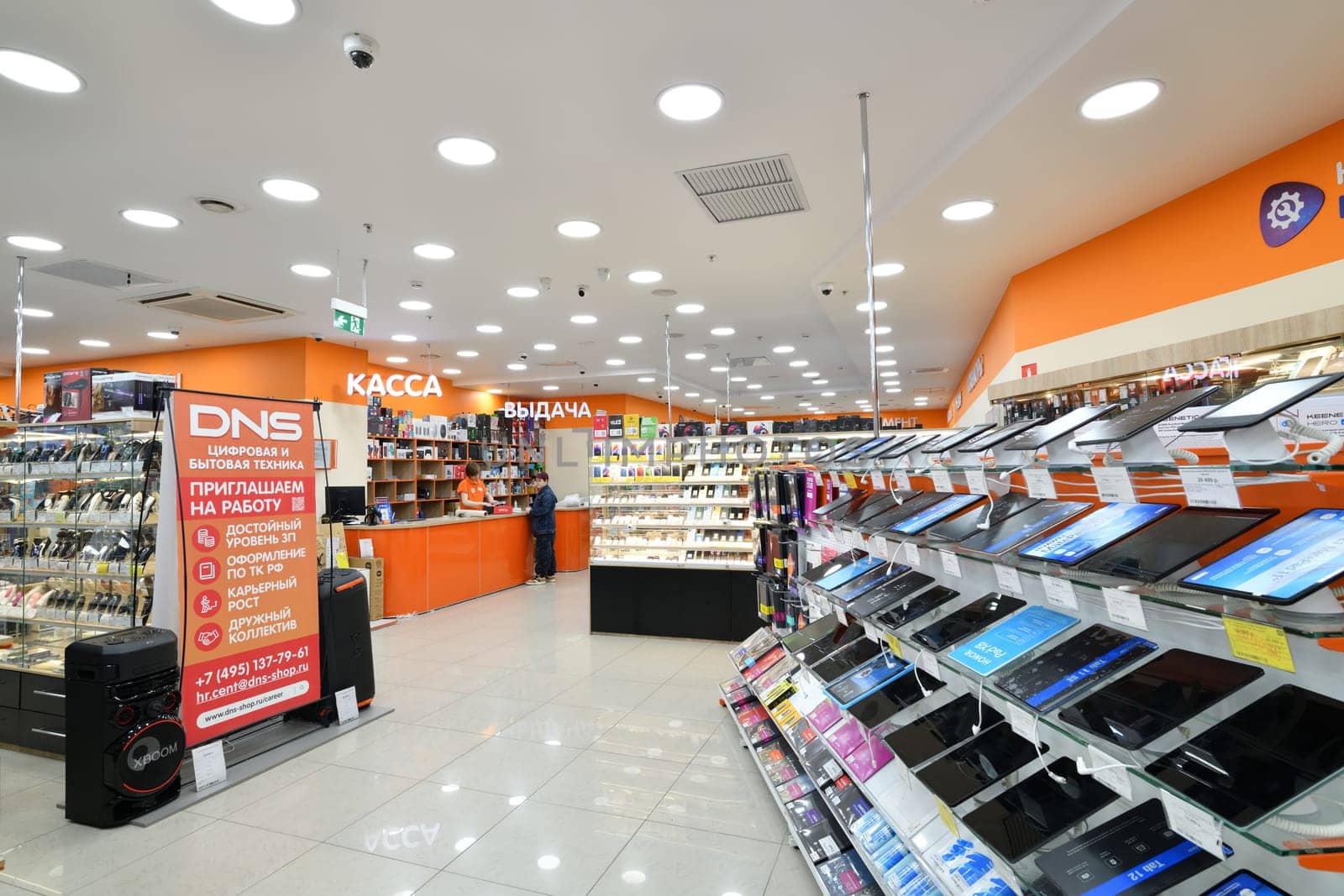 Moscow, Russia - Nov 11. 2023. tablets in DNS network store selling household appliances in the Zelenograd