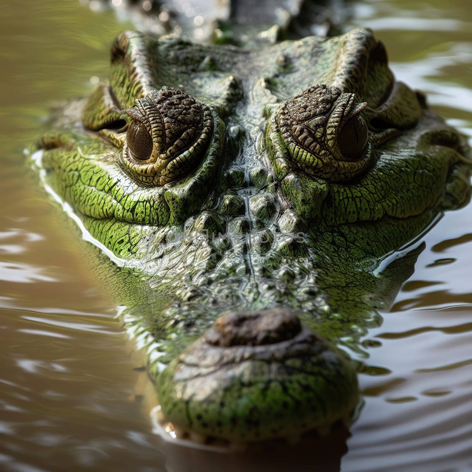 A huge crocodile basks in the sun. Generative AI. High quality illustration