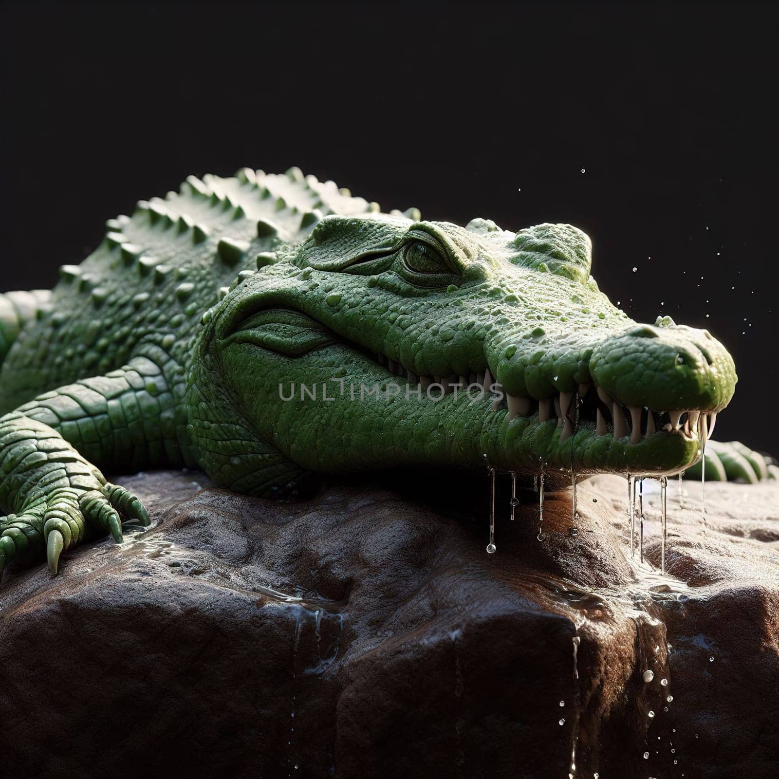 A huge crocodile basks in the sun. Generative AI by gordiza