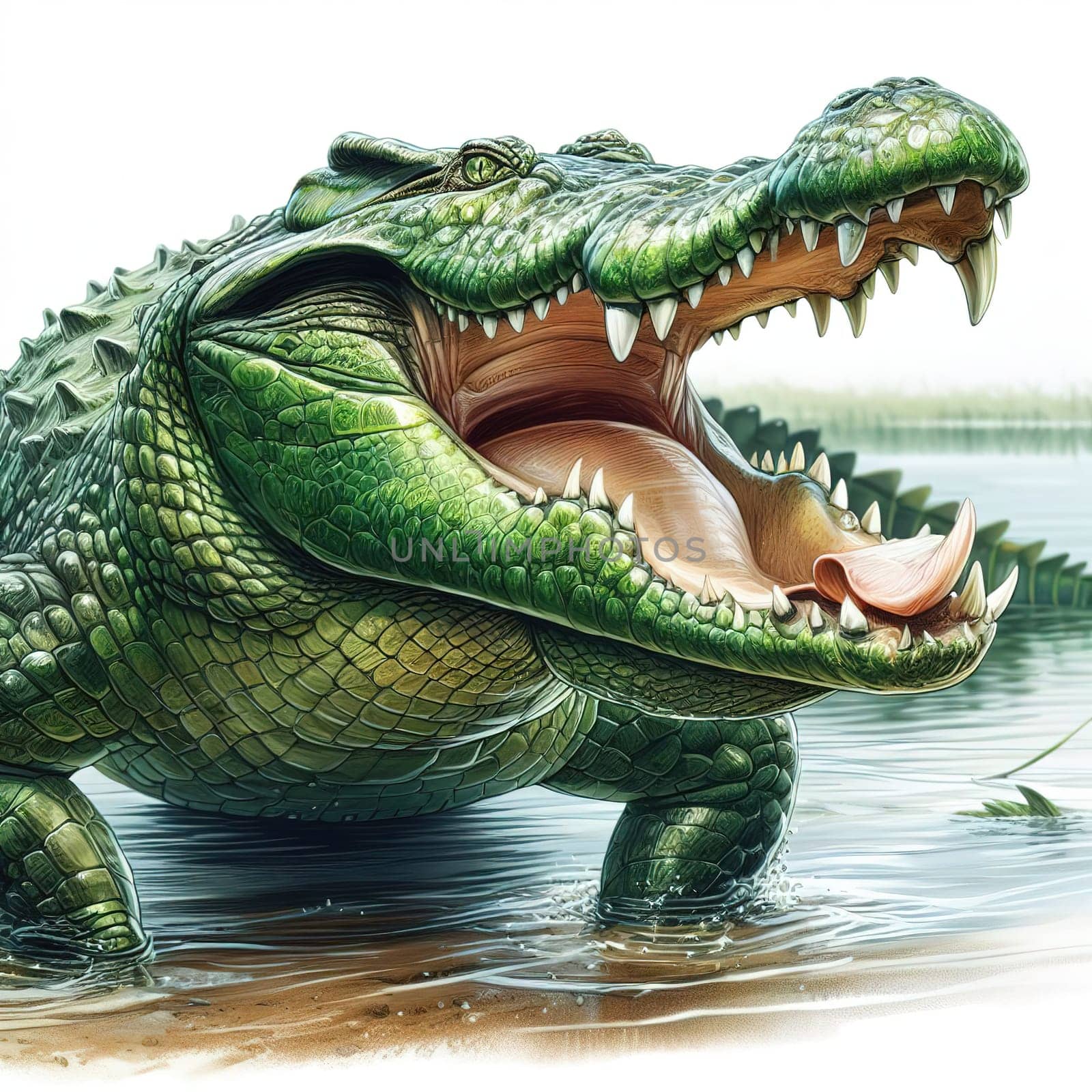 A huge crocodile basks in the sun. Generative AI by gordiza