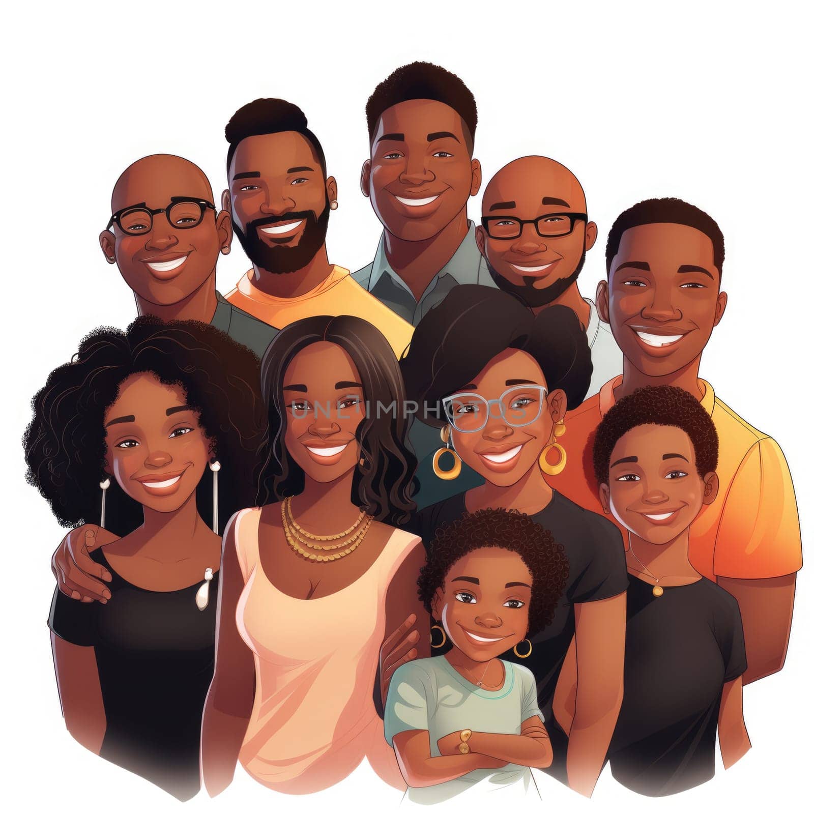 Multi-Generation African American Family In sketch style on white, AI Generated by Desperada