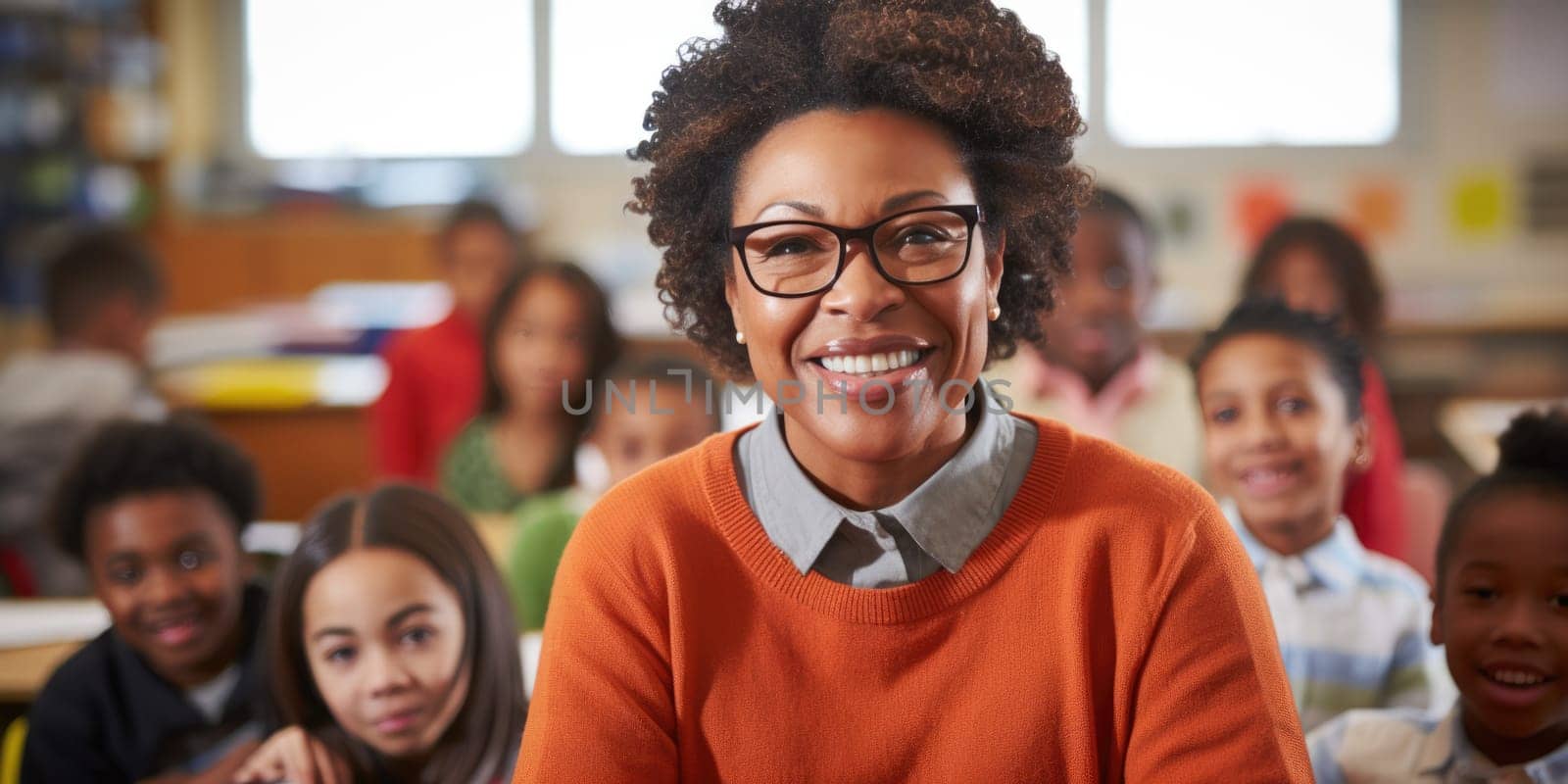 Black history month. smiling African American woman teaching in classroom. AI Generated