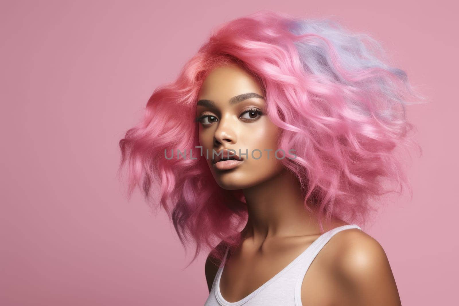 Black history month. Portrait of beautiful african american woman with colorful hair. AI Generated