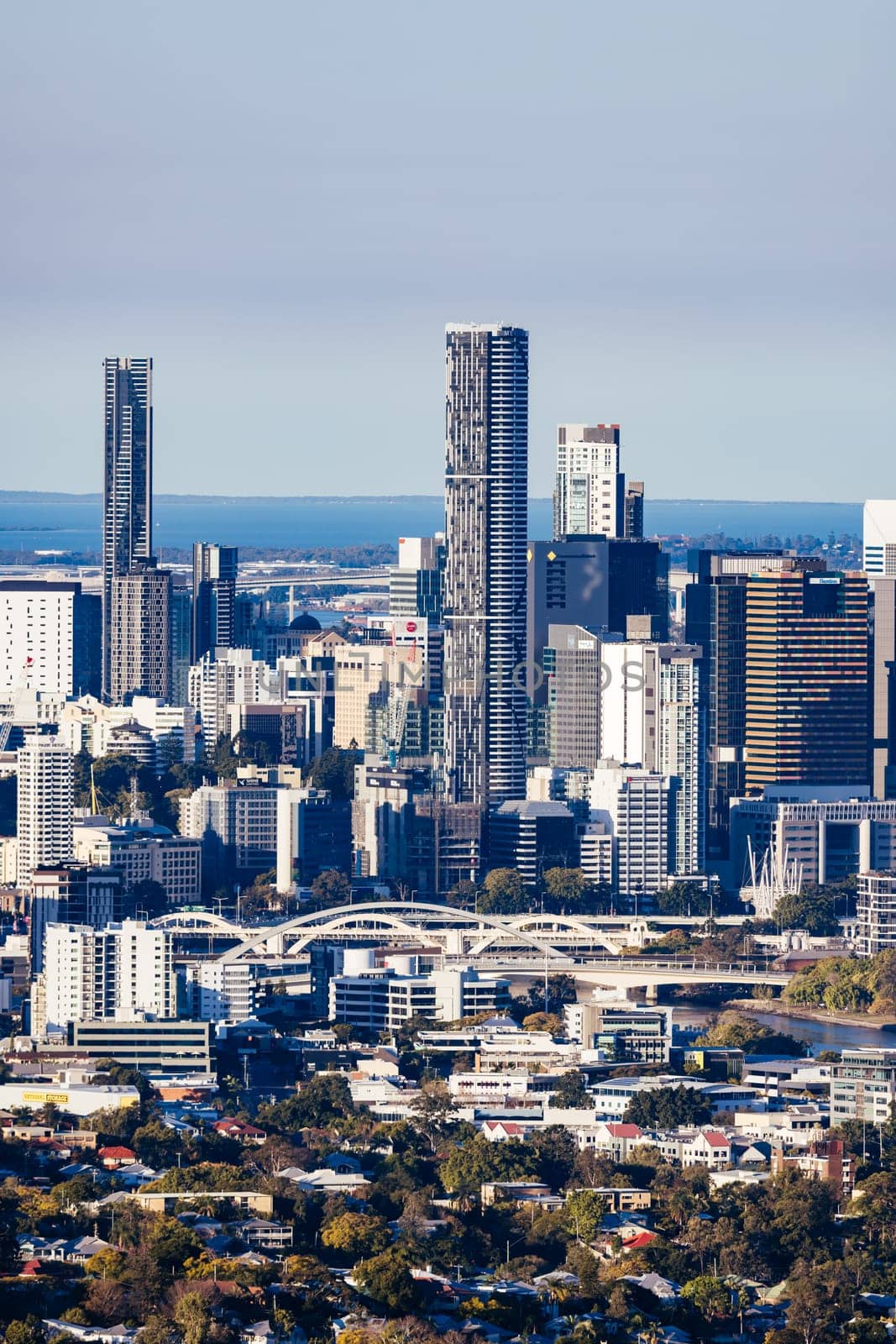 BRISBANE, AUSTRALIA - JULY 30, 2023: Brisbane skyline from Mount Coot-Tha lookout and observation deck at dusk in Brisbane, Queensland, Australia.