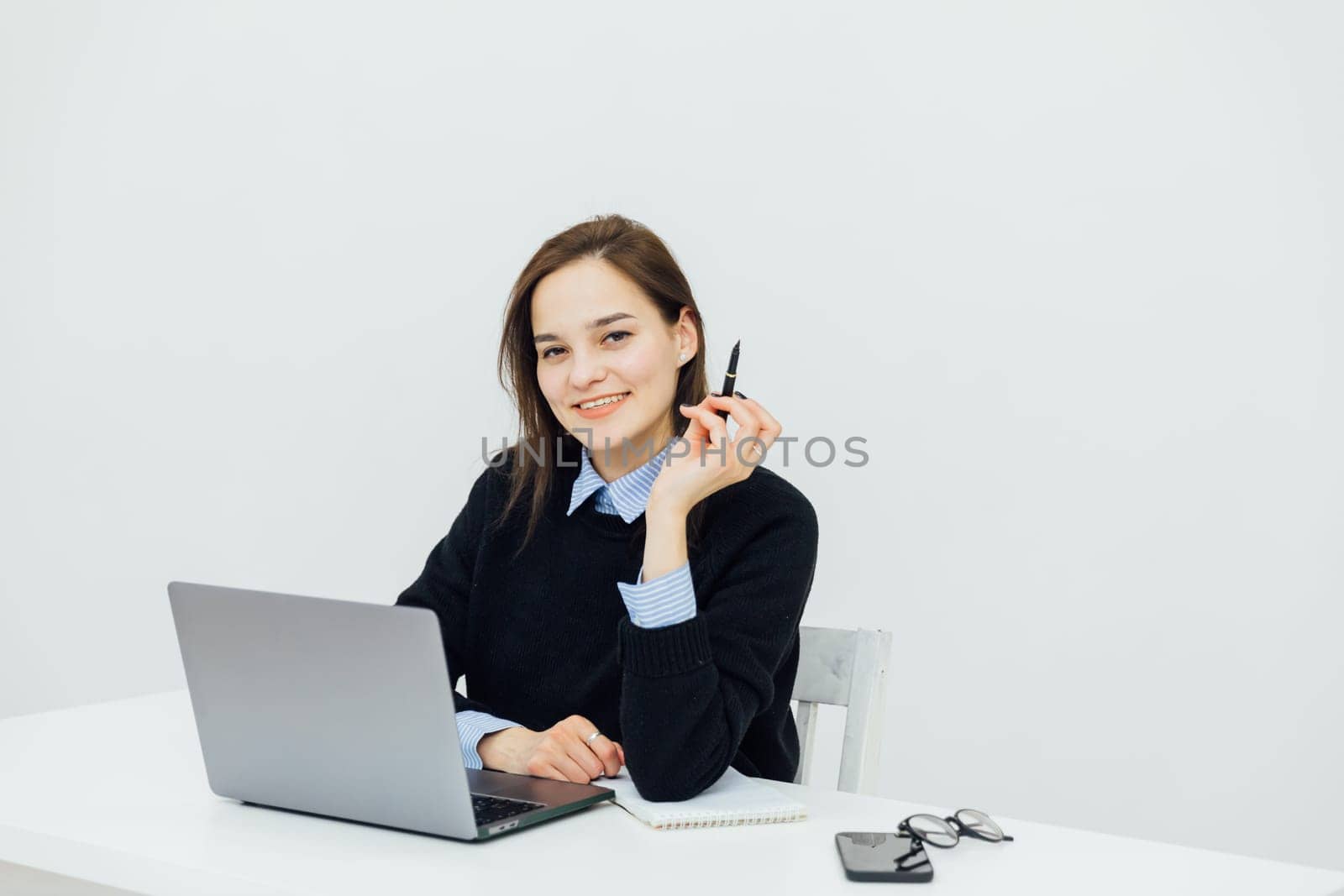 Woman in Chatting In Office Computer Desk Online