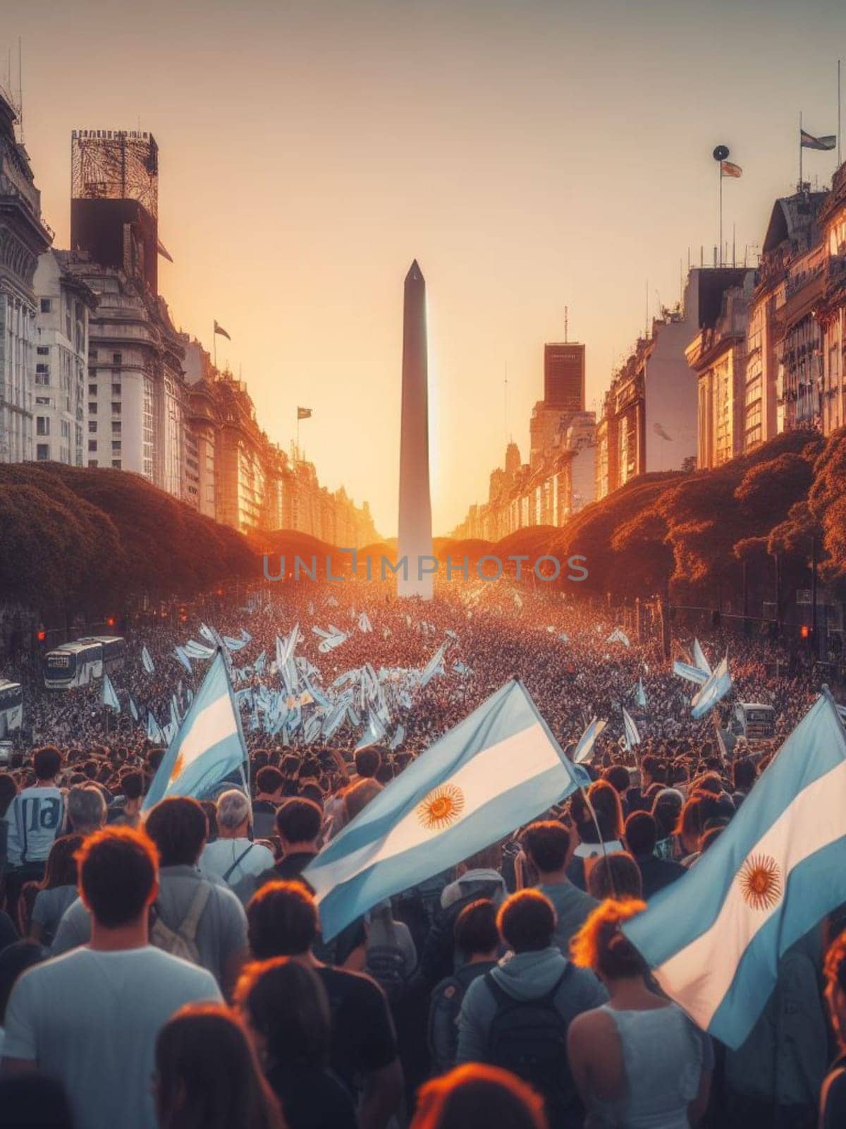 gigantic crowd thousands of people manifesting in buenos aires argentina for event celebration or social issues generative ai art