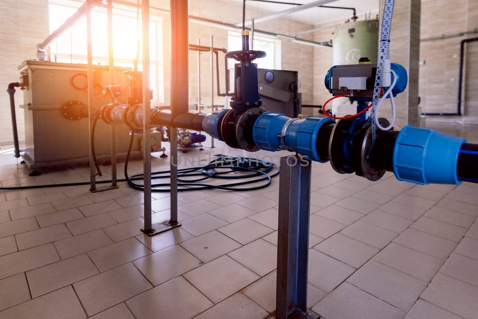 Pressure sensor in an industrial boiler room. Barometer in a heating system. Close-up.