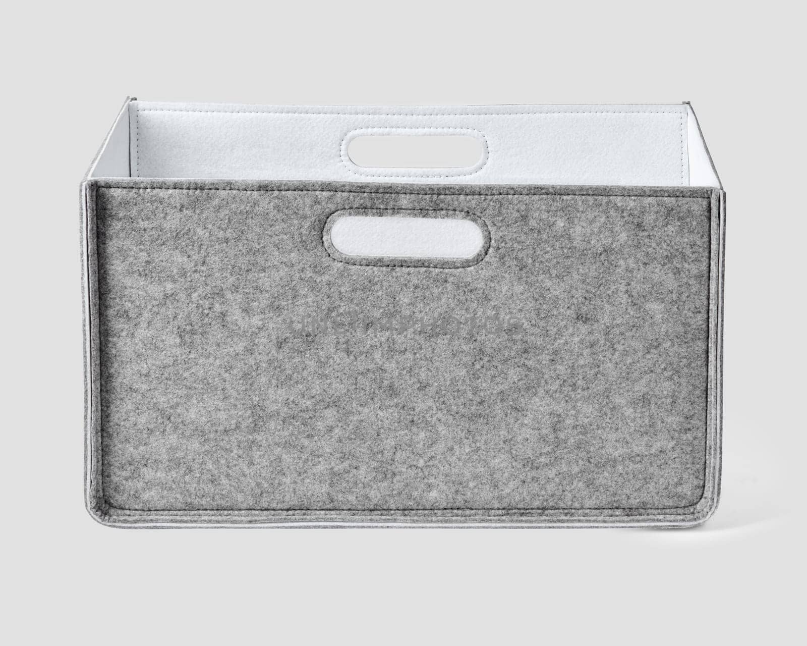 Artisan-crafted gray felt box with slotted handles for storing items by nazarovsergey