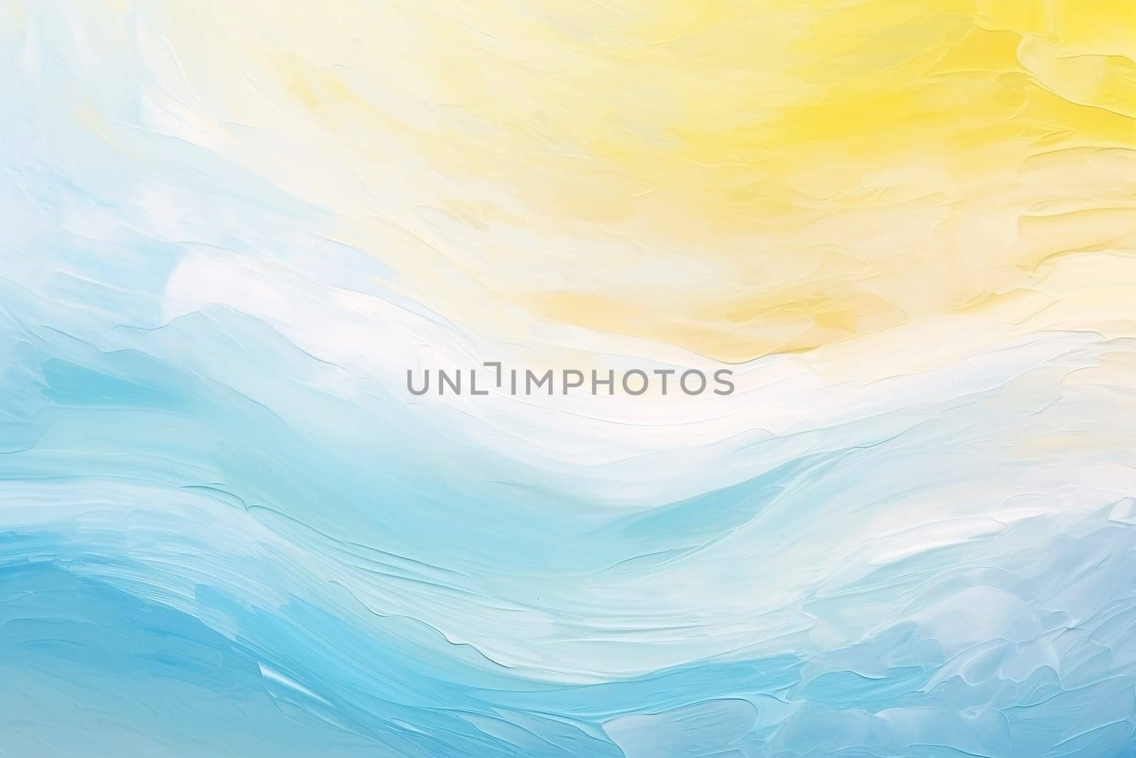 Abstract painting in blue and yellow hues, resembling a serene sea and warm beach sand, evoking a vacation mood. Abstract holiday, travel background. Copy space for text. Generative AI. by creativebird