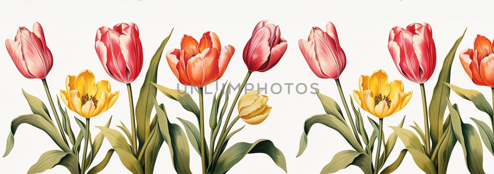 Frame decorated with tulips with copy space. Flower watercolor elements, decorative floral collection for wedding, birthday, Valentine's day card. Pastel colors and hand drawn style. Space for text Spring