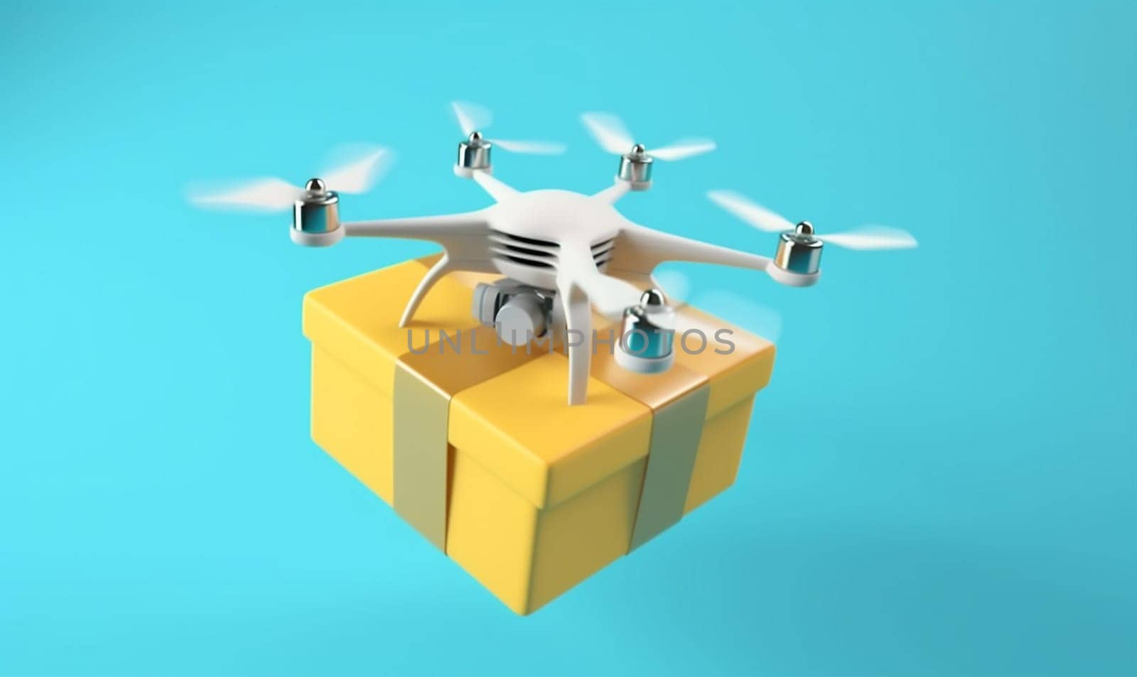 drone delivery helicopter air fast aircraft technology blue fly cargo. Generative AI. by Vichizh