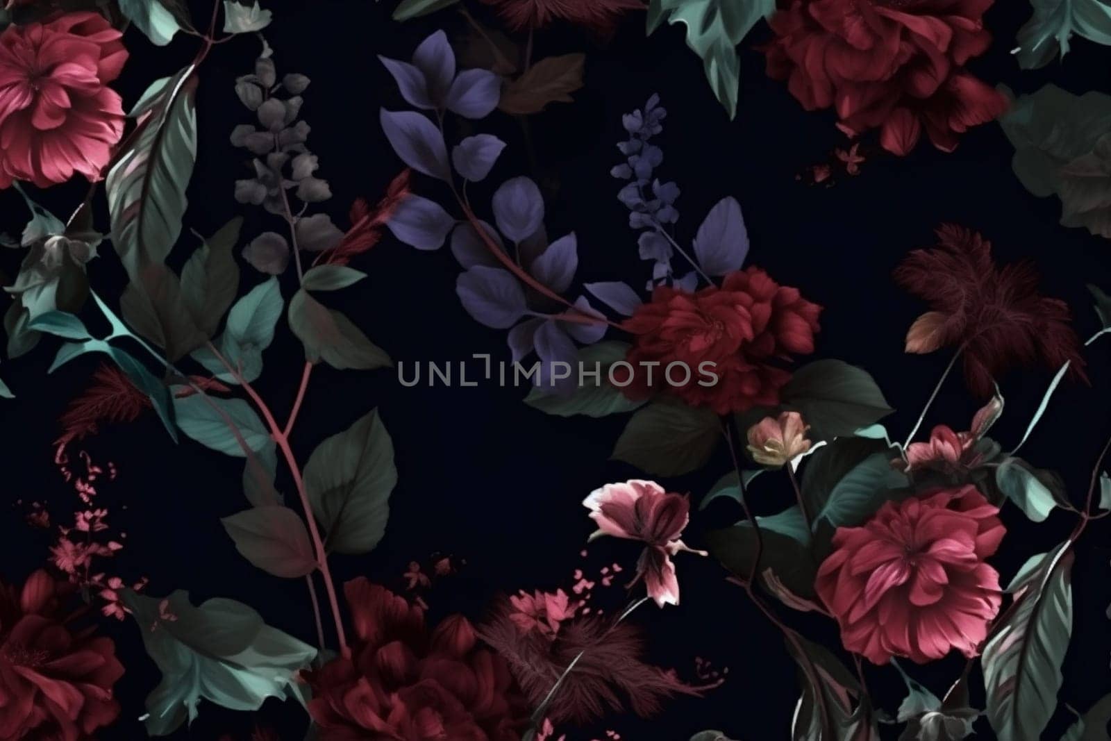 bouquet vintage nature background peony dark maroon burgundy decoration flower wallpaper. Generative AI. by Vichizh