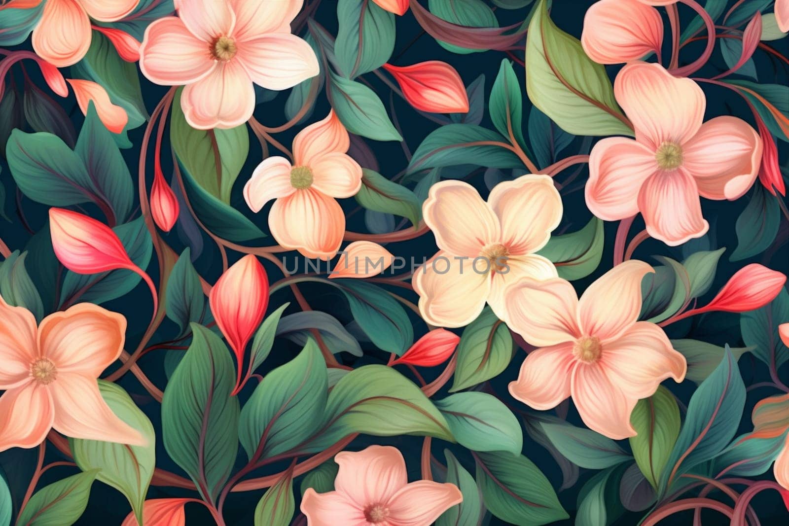 leaf fabric spring drawing art textile pattern flower summer wallpaper. Generative AI. by Vichizh
