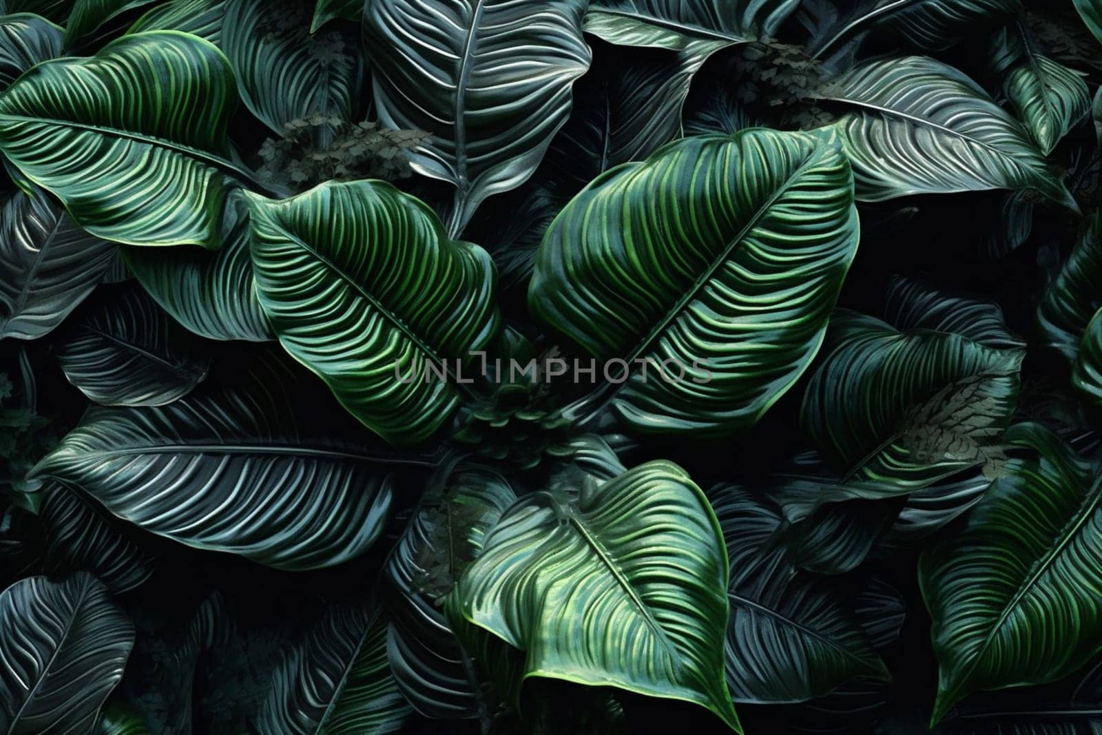 jungle foliage forest leaf nature tropical palm colourful background green tree. Generative AI. by Vichizh