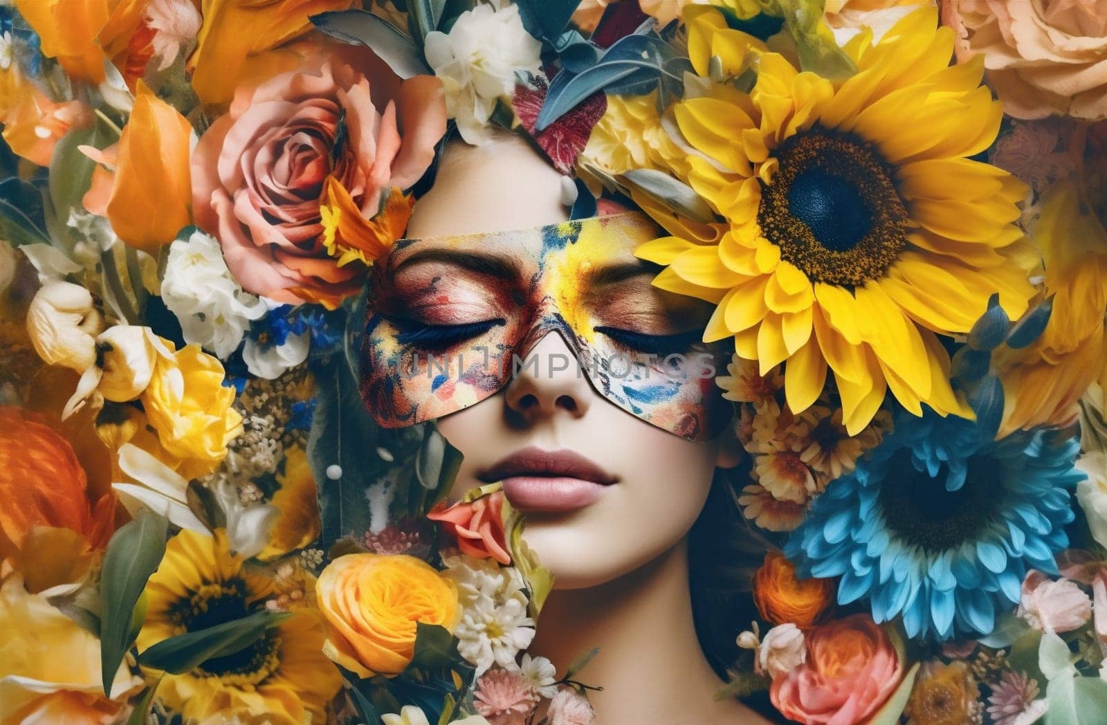 portrait woman design trend poster fashion pop flower abstract face art. Generative AI. by Vichizh