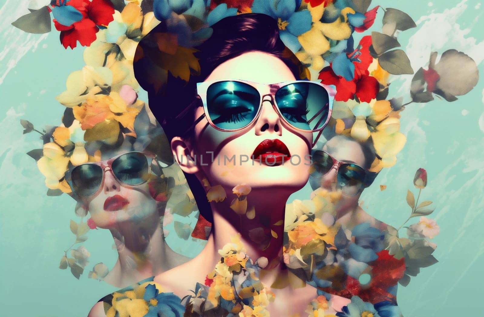 woman face design flower trend poster abstract fashion art portrait head. Generative AI. by Vichizh
