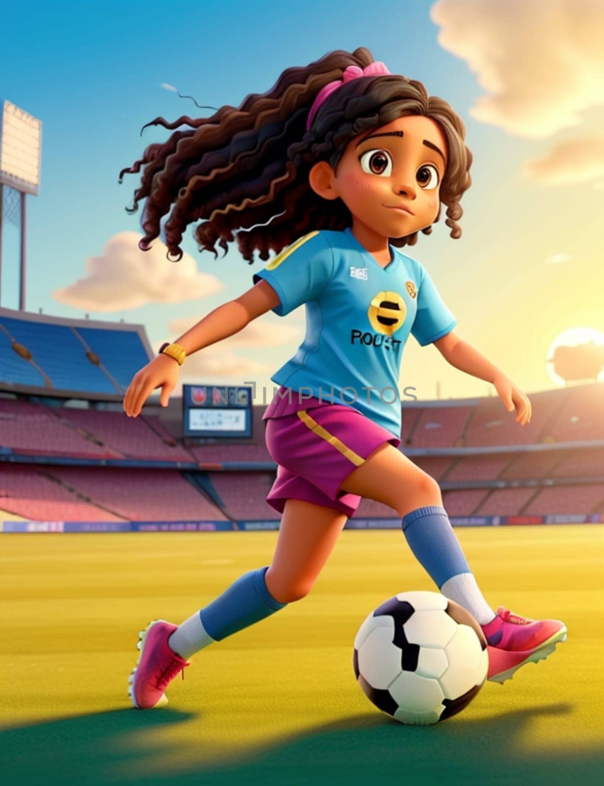 girl playing soccer 3d funny character ai generative art