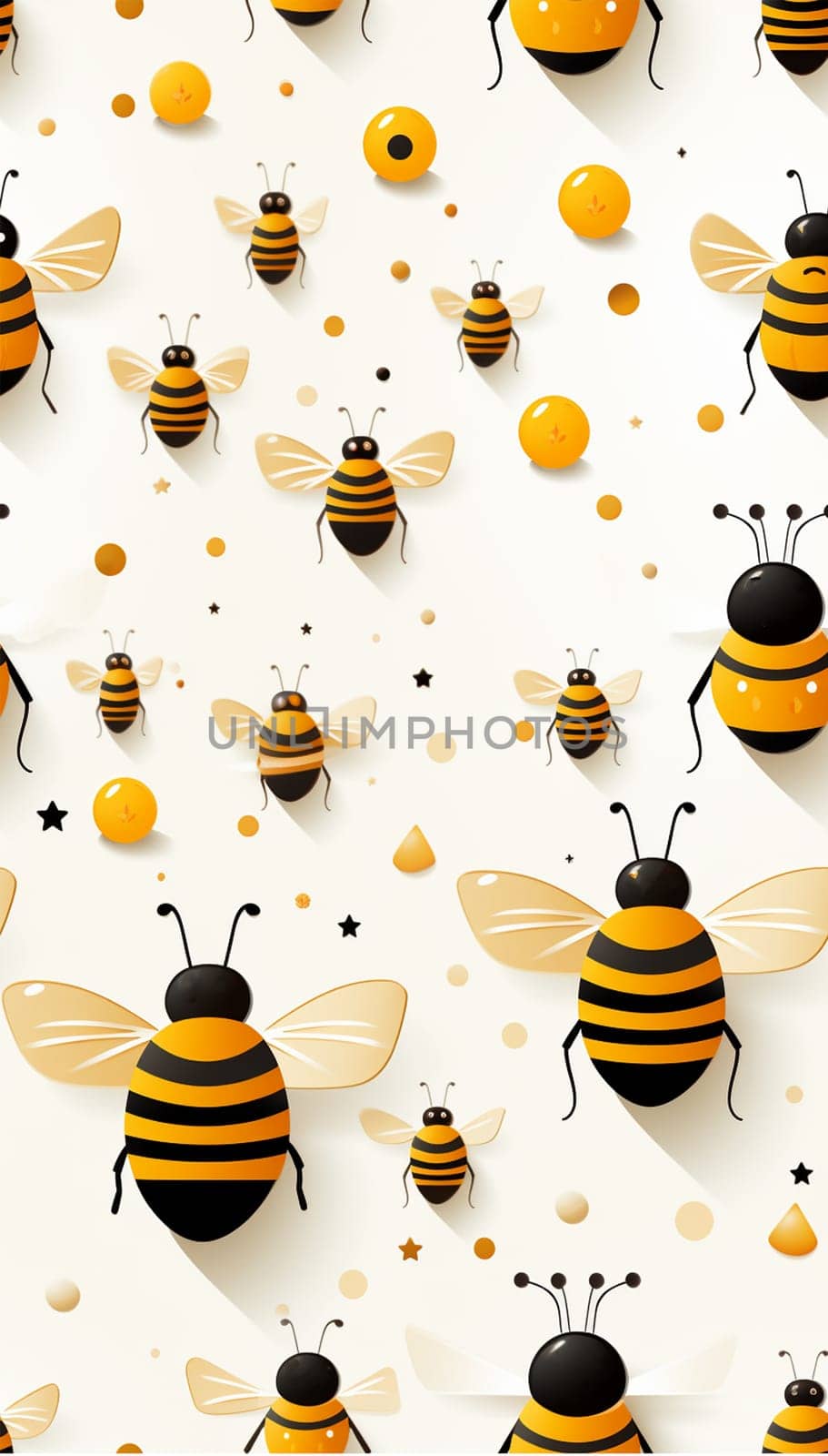 Cute bumblebee pattern. Seamless pattern of flying bees and little flowers on a light pastel background illustration. Cute cartoon character. Spring concept design by Annebel146