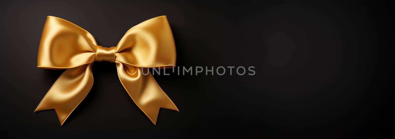 Realistic golden bow isolated on black background. Golden gift bows for cards, presentation, valentine's day, christmas and birthday illustrations. Copy space by Annebel146