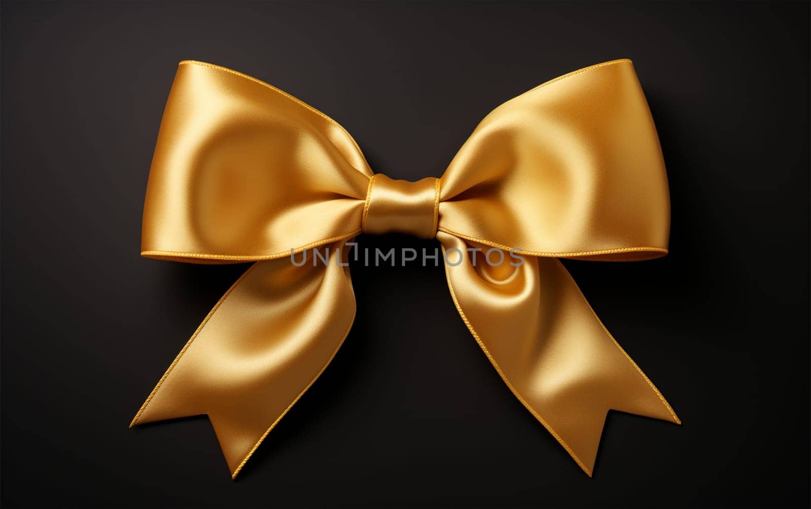 Realistic golden bow isolated on black background. Golden gift bows for cards, presentation, valentine's day, christmas and birthday illustrations. Copy space by Annebel146