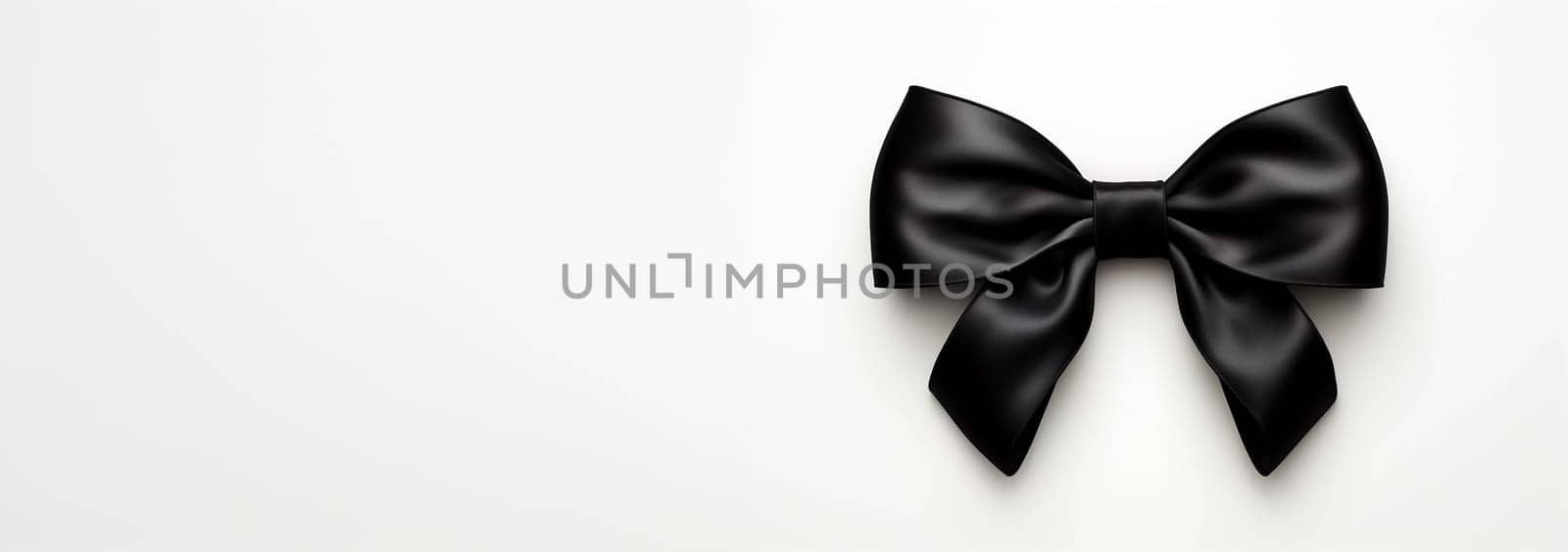 Black bow horizontal ribbon realistic shiny satin for decorate your greeting card or website isolated on white background. Festive,black Friday,birthday concept Copy space