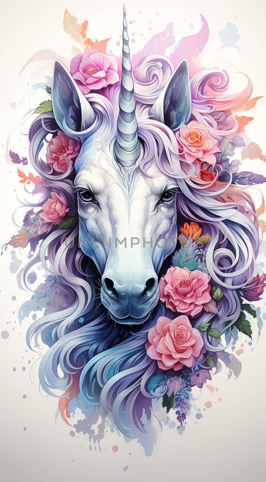 Magical cute unicorn pink fantasy background. Watercolor unicorn, magical unicorn pastel colored illustration white background. Magic