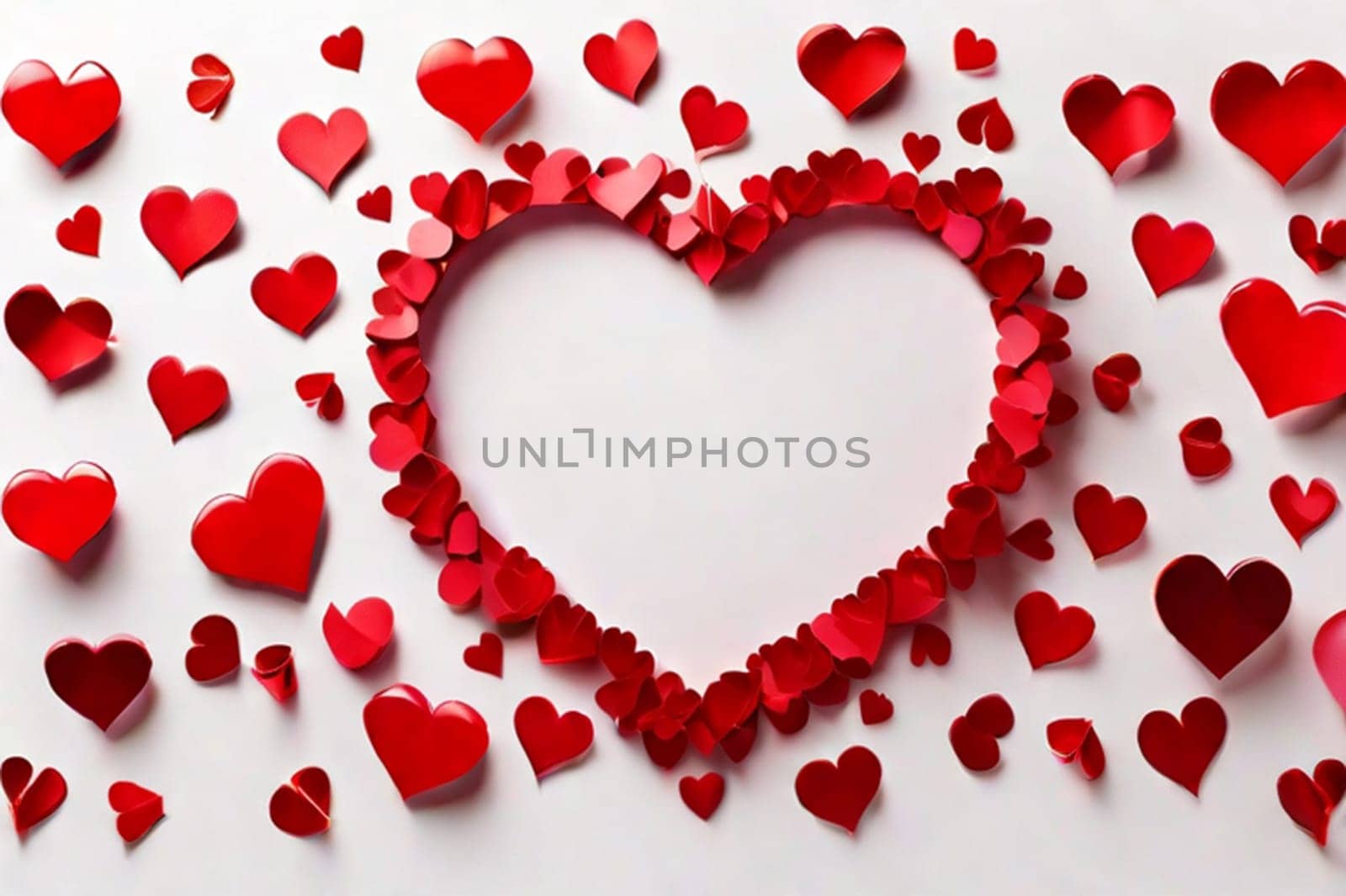 Red hearts on a white background. Photo frame.