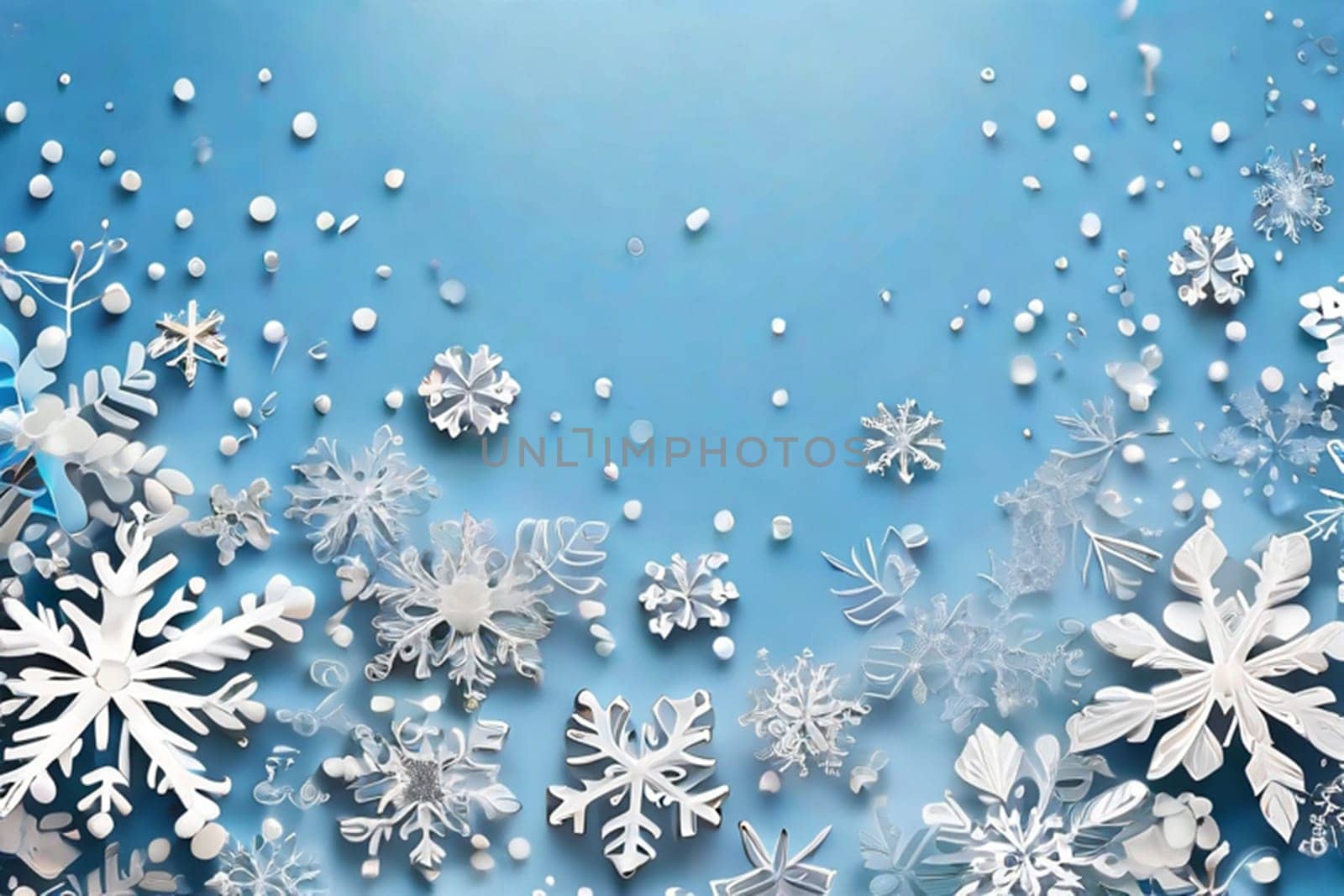Winter snow background. Snowflakes on a blue background