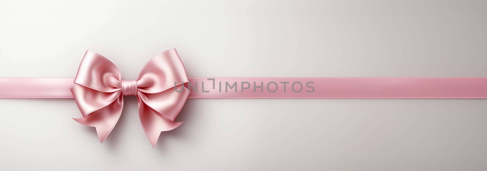 Pink ribbon and bow on white background. Simple pink bow. Decoration for girls, hair care. Items for everyday use, creating stylish and bright look for baby. Modern style, fashion, decorative element. Cartoon flat illustration Copy space web banner