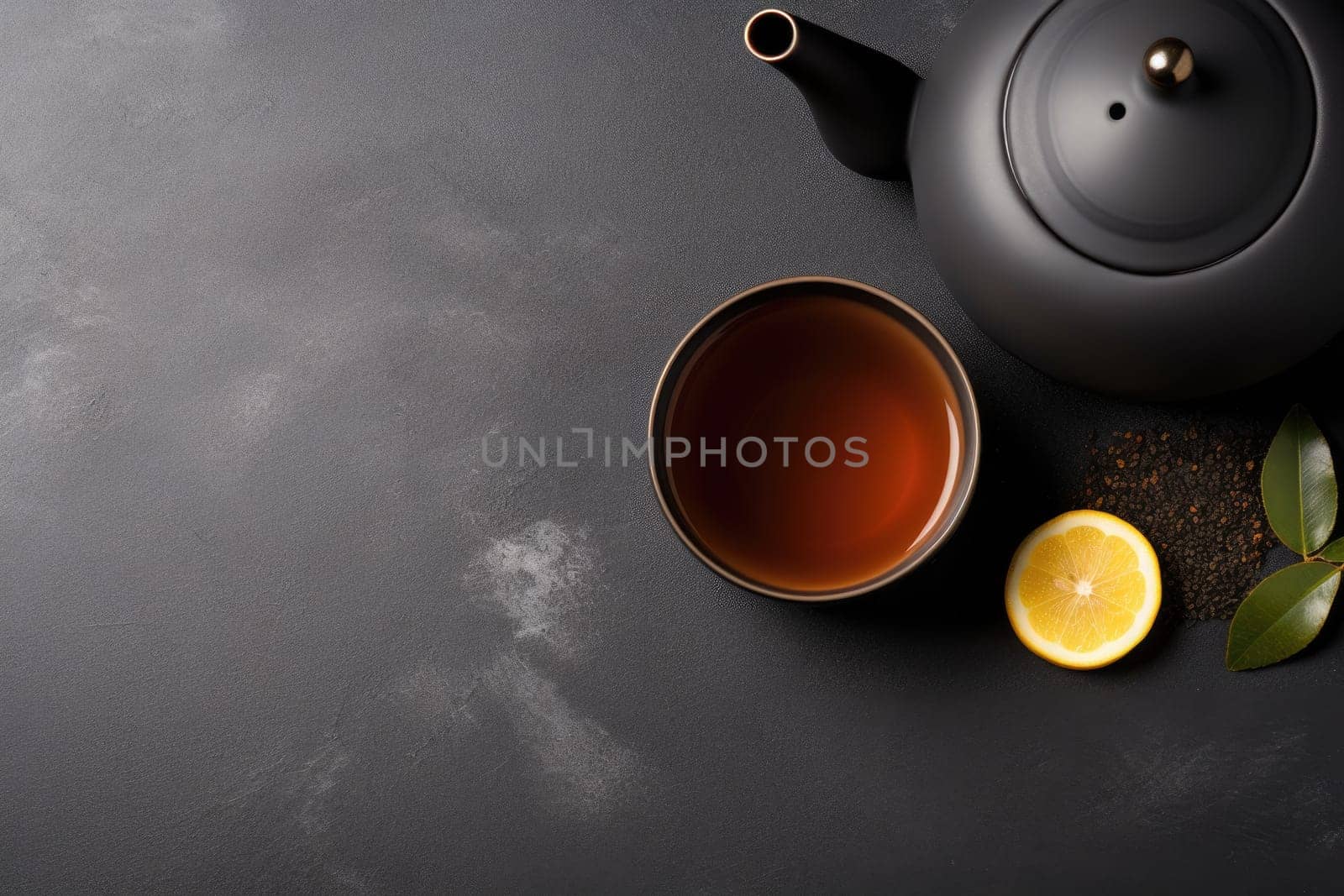 Chinese tea ceremony. Chinese Tea - Hot Teapot And Teacups On dark background. AI Generated