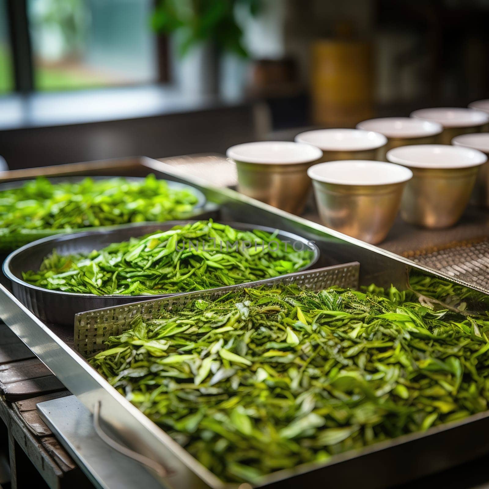 The bamboo basket is full of young, fresh green shoots that have just been picked. AI Generated