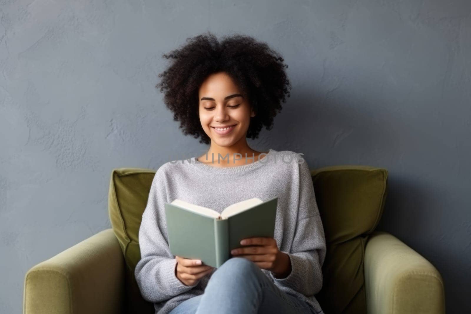 beautiful african american woman relaxing over a cup of tea and book. AI Generated