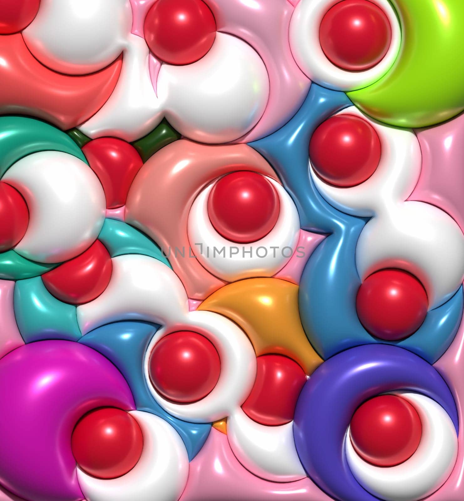 Inflated colorful circles, 3D rendering illustration