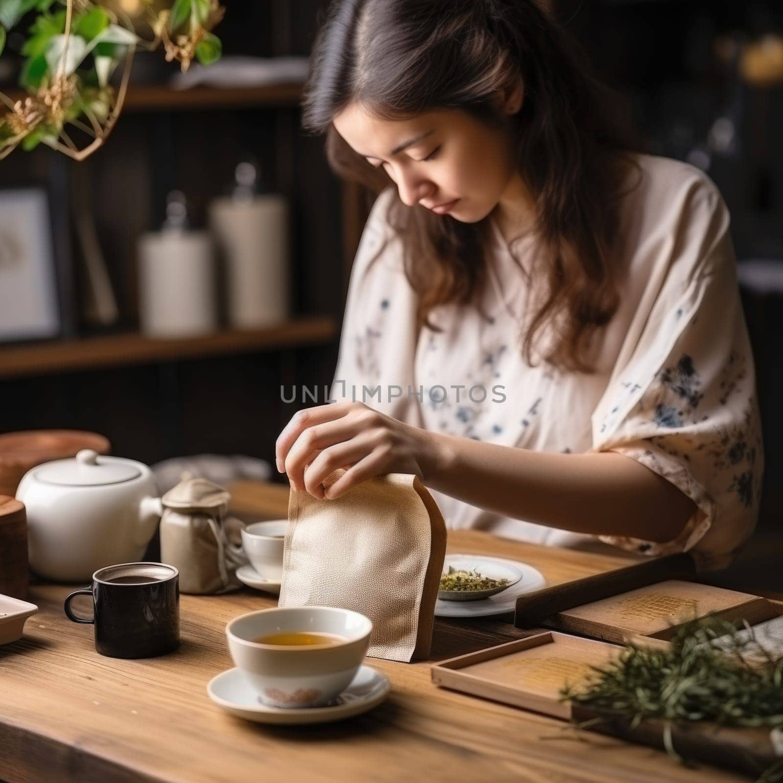 beautiful woman packing tea. AI Generated by Desperada