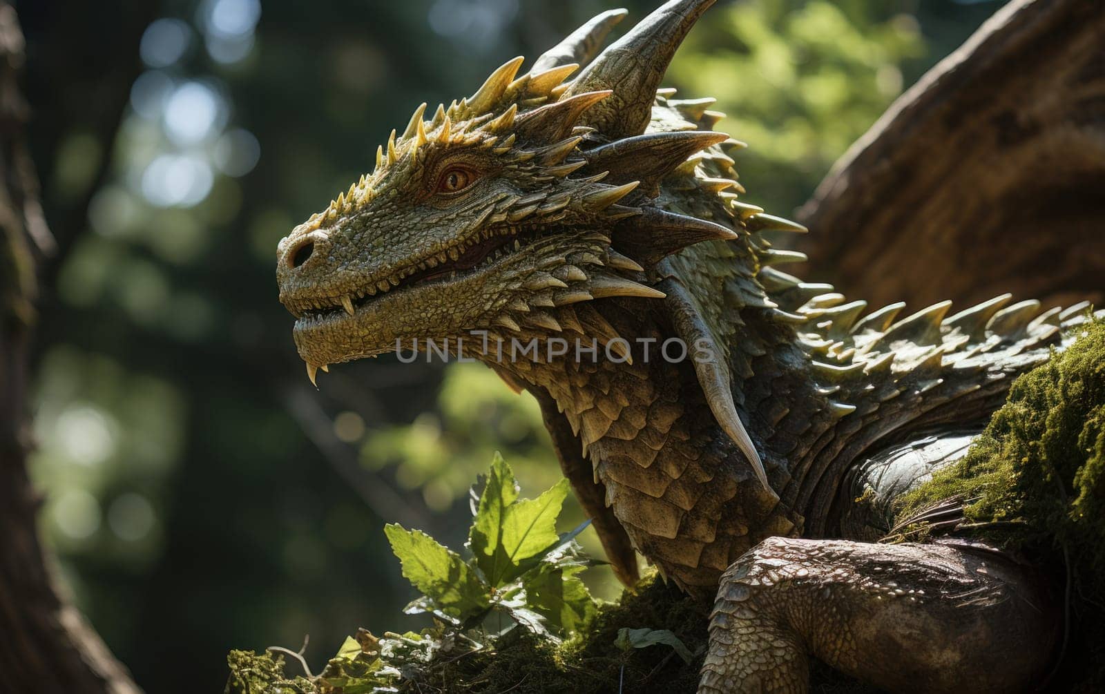 Green dragon in the forest, symbol of the year 2024, AI by but_photo