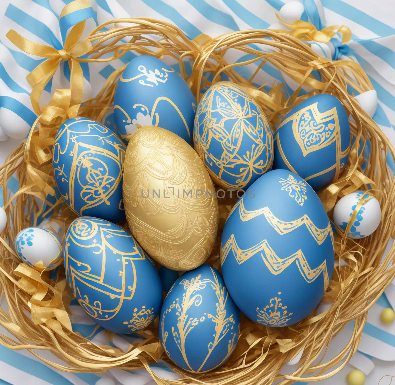 easter eggs in trendy classic blue and gold colors by Севостьянов
