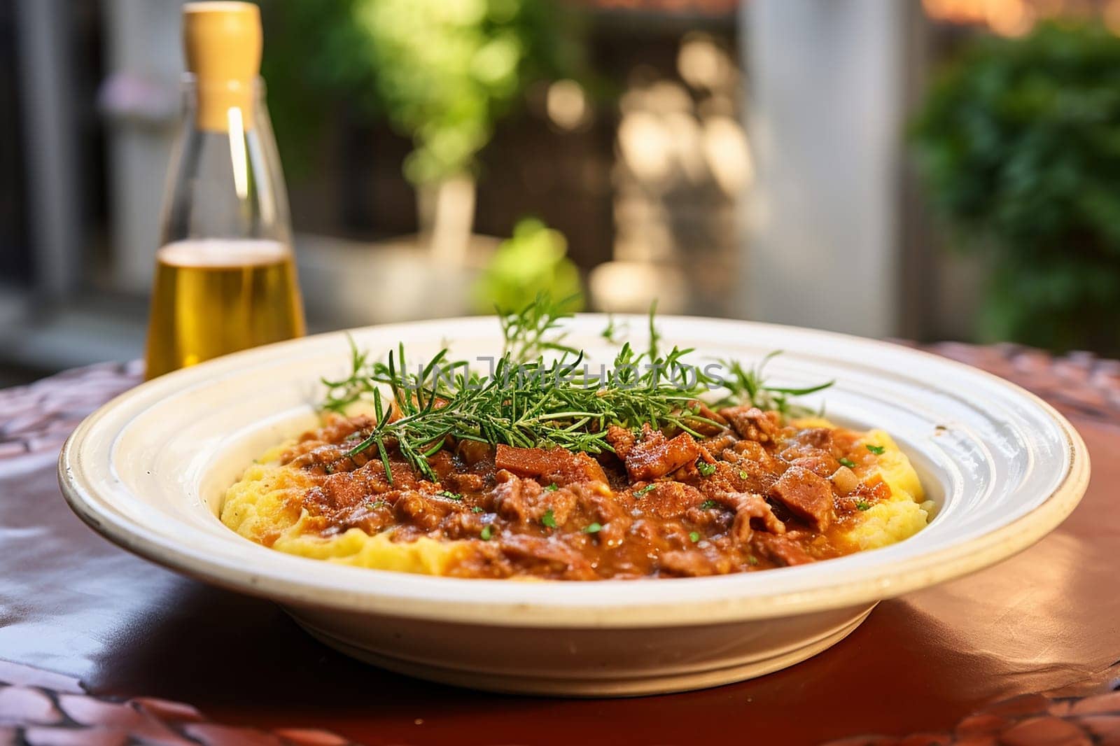 Cassoeula, traditional Lombardy dish with a stew made with pork meat and cabbage, often served with polenta. Italian seasonal comfort dish.