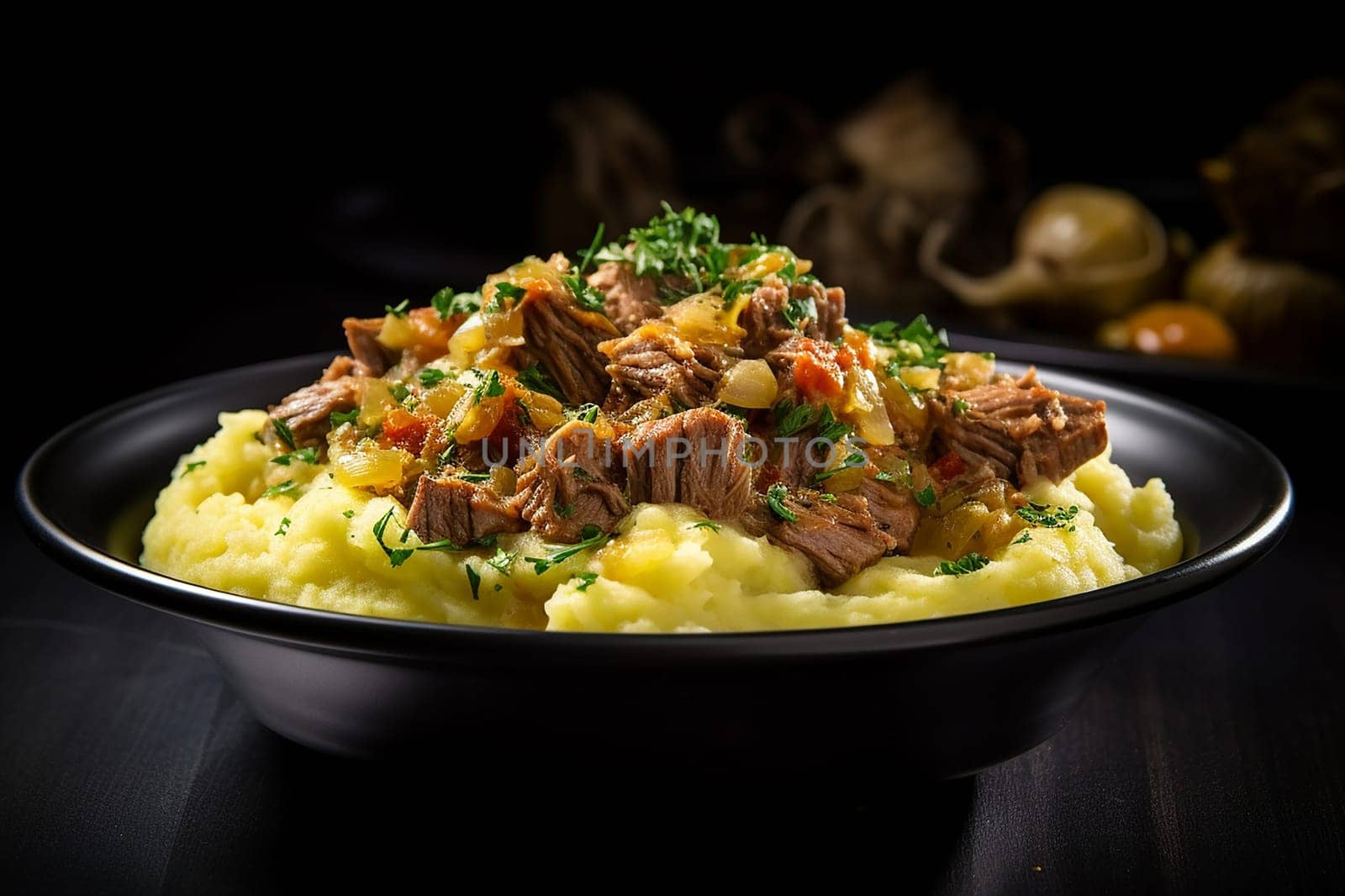 Cassoeula, traditional Lombardy dish with a stew made with pork meat and cabbage, often served with polenta. Italian seasonal comfort dish.