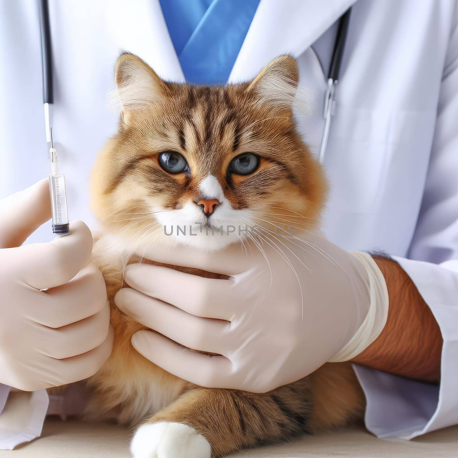 Vet examining dog and cat. Puppy and kitten at veterinarian doctor. Animal clinic. Pet check up and vaccination. Health care.