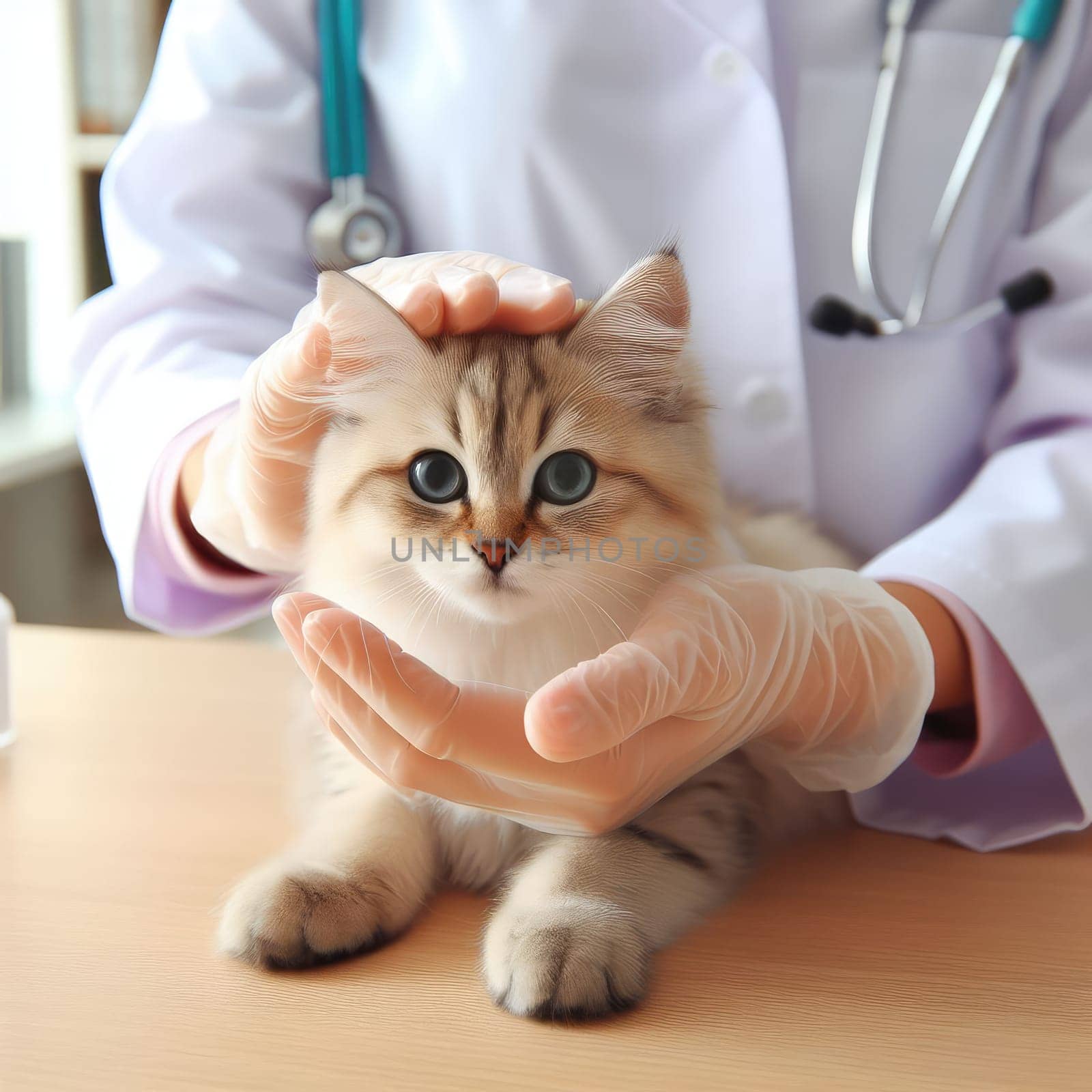 Vet examining dog and cat. Puppy and kitten at veterinarian doctor. Animal clinic. Pet check up and vaccination. Health care.