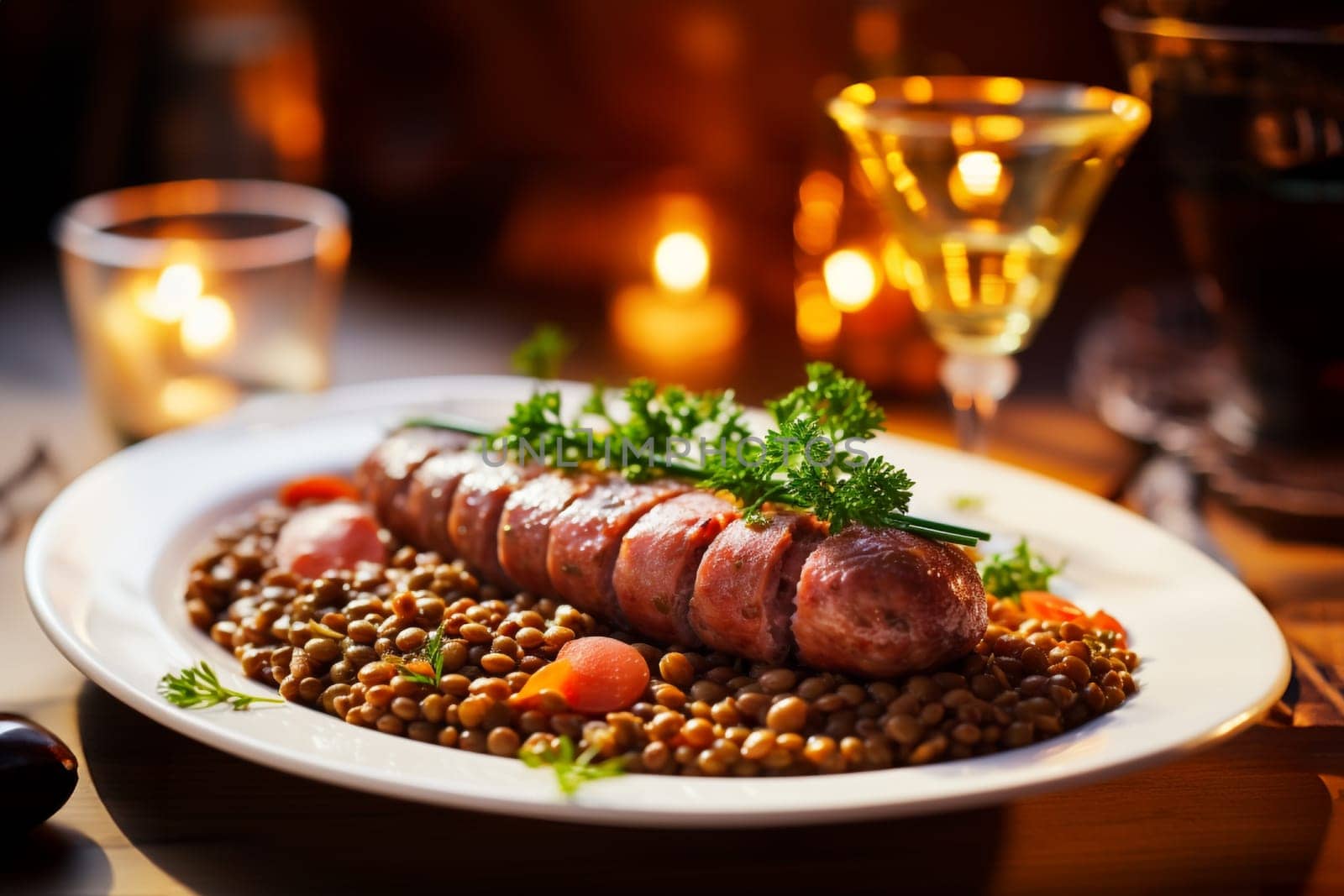 pork sausage with polenta as a traditionl italian food by Ciorba