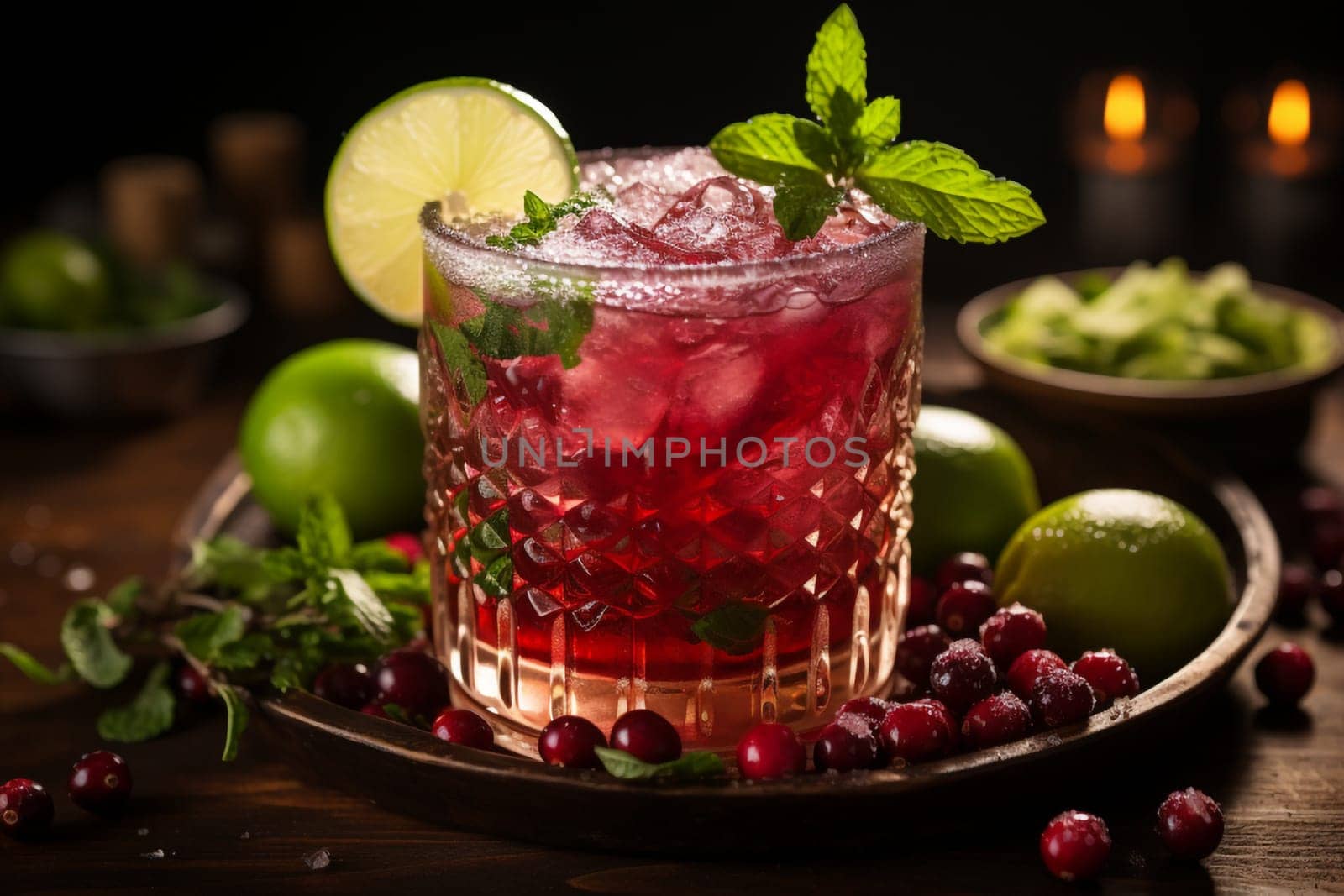 Christmas Moscow Mule cocktail with cranberries and lime by Ciorba