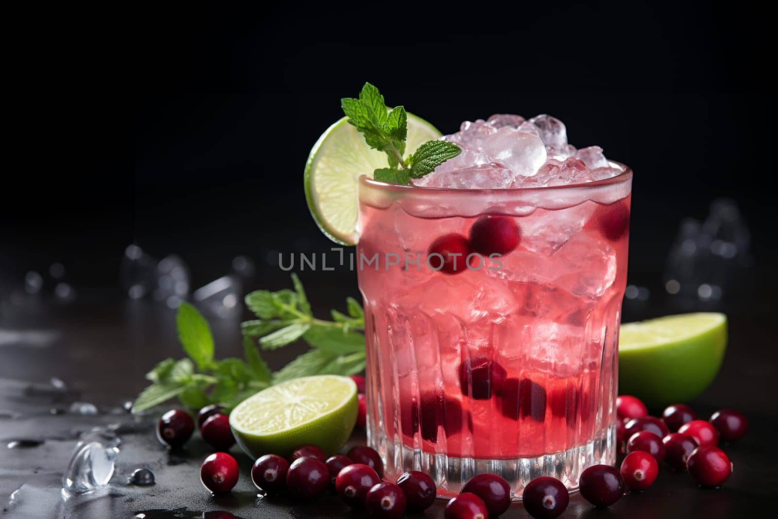 Cranberry Mule with vodka, ginger beer, cranberry juice, lime. Christmas cocktail idea.