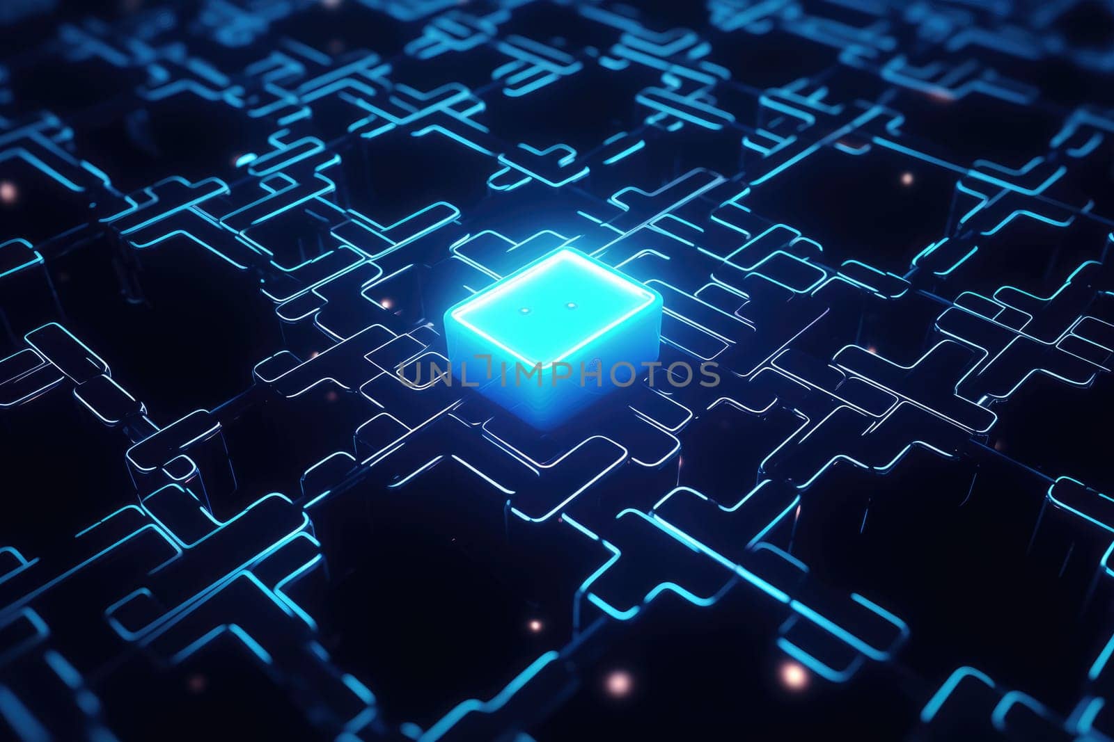 Block Chain and cyber security concept. Futuristic technology background. Generative AI by itchaznong