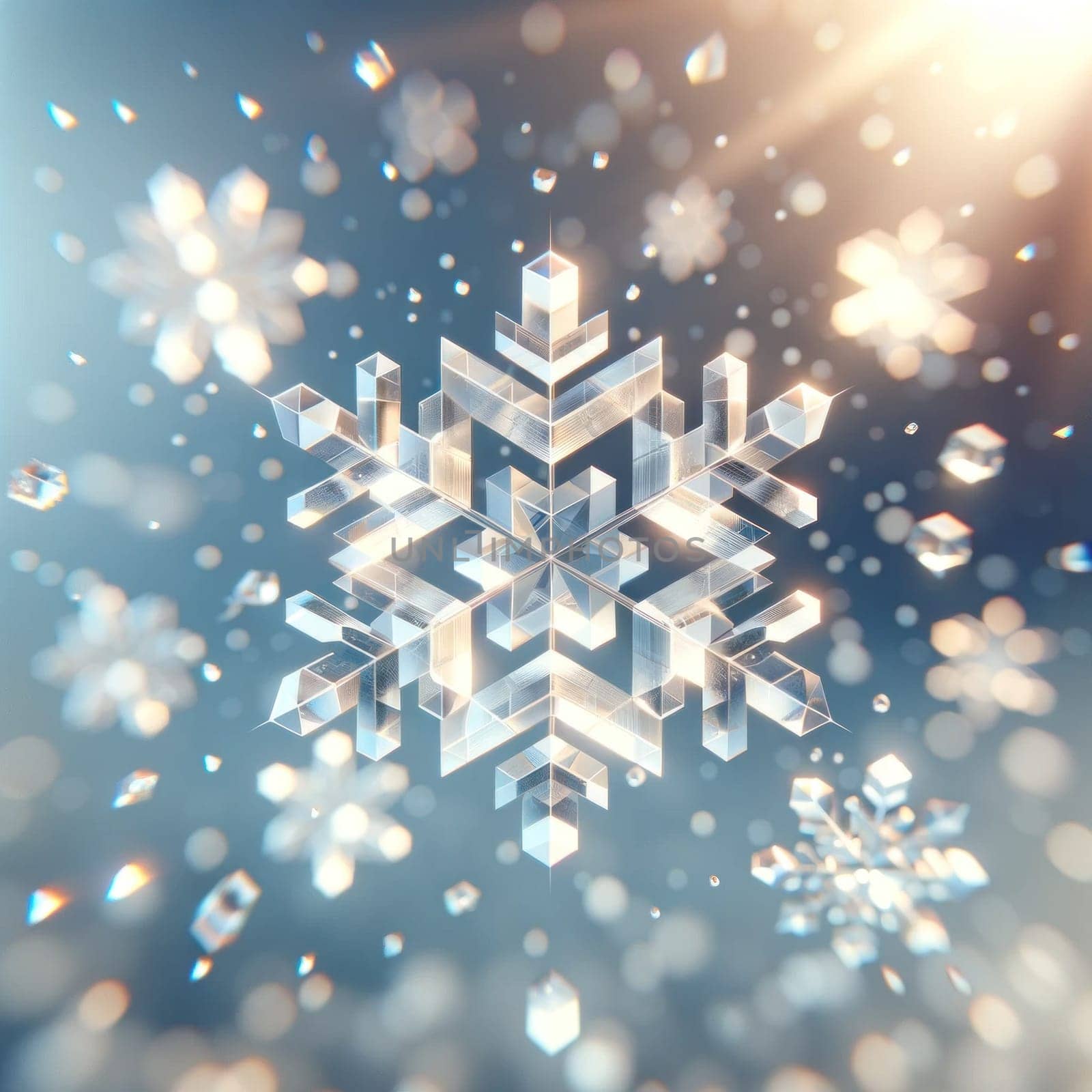 Geometric snow crystal with soft glow. Created using AI Generated technology and image editing software.