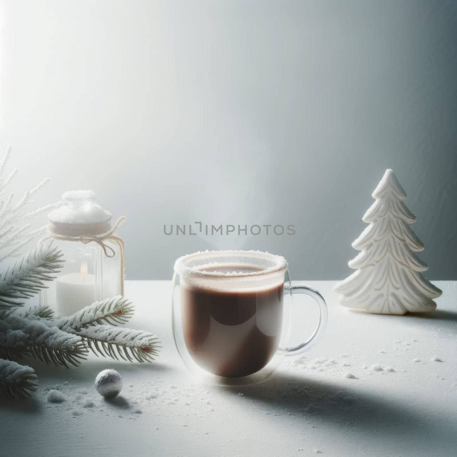 Winter hot cocoa with snow decor. AI Generated. by ChikaArt